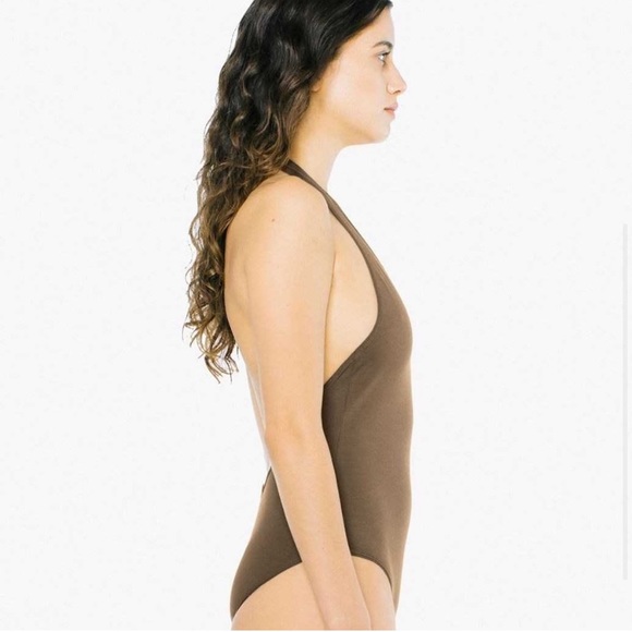 American Apparel Halter Bodysuit in Army - Stretch Cotton Basic Leotard Size S M - Picture 4 of 4